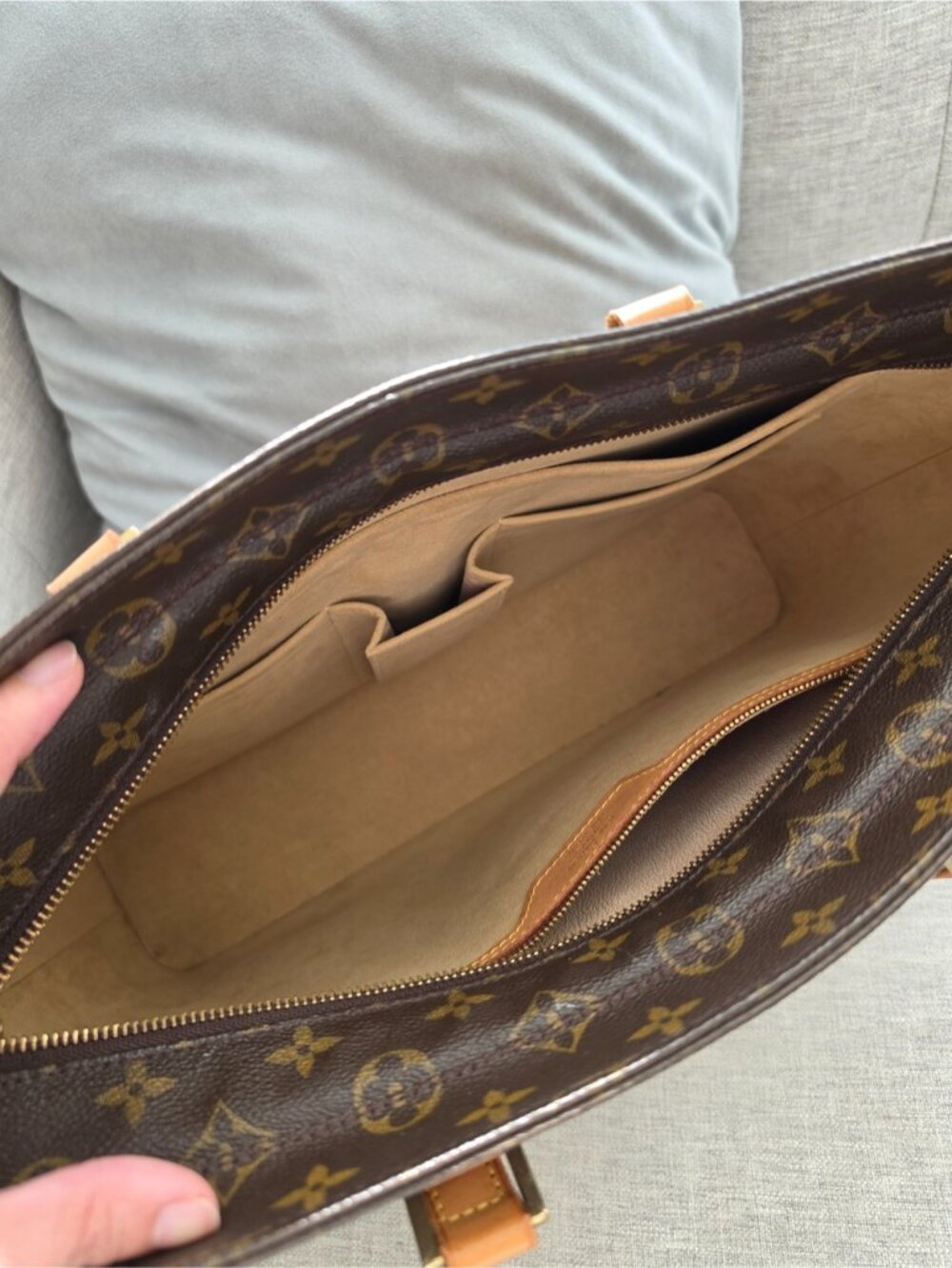 Authntic Louis Vuitton Brown Monogram Canvas Zip Tote Shoulder Bag Large - Picture 10 of 14
